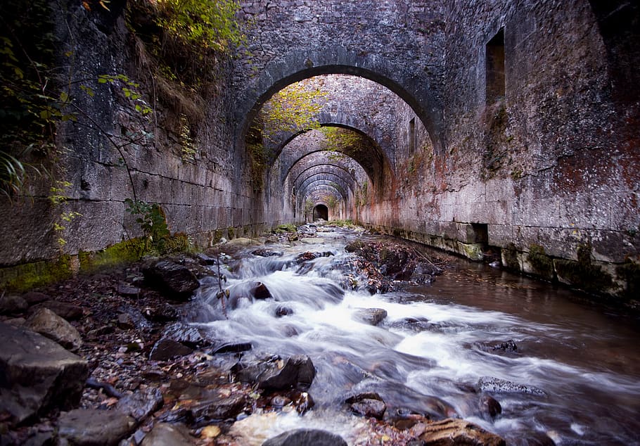 time lapse photography of water flowing on tunnel during daytime, HD wallpaper