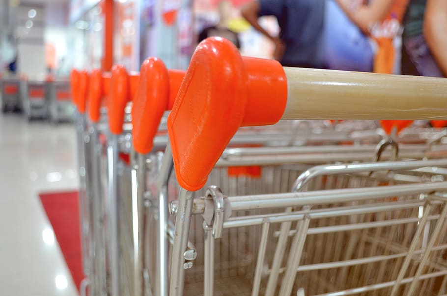 Shopping carts, in a row, business, indoors, industry, factory, HD wallpaper