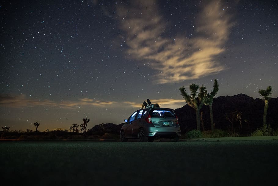 HD wallpaper: Gray Suv Under Blue Starry Sky during Nighttime, car, dark,  person
