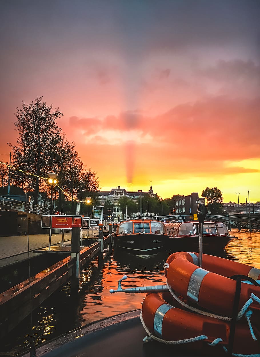 dusk, boat, river, sky, sunset, nautical vessel, cloud - sky HD wallpaper
