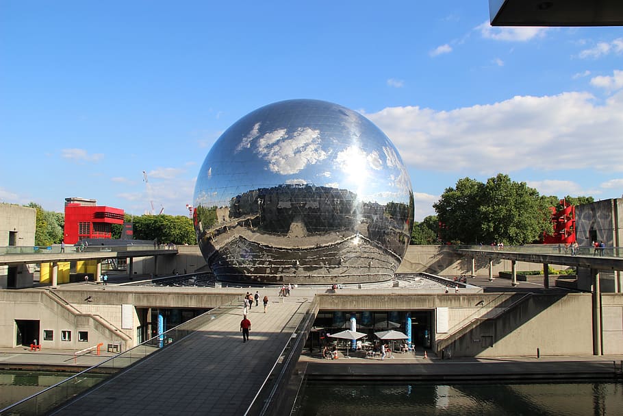 paris, france, la géode, sphere, building, mirror, cinema
