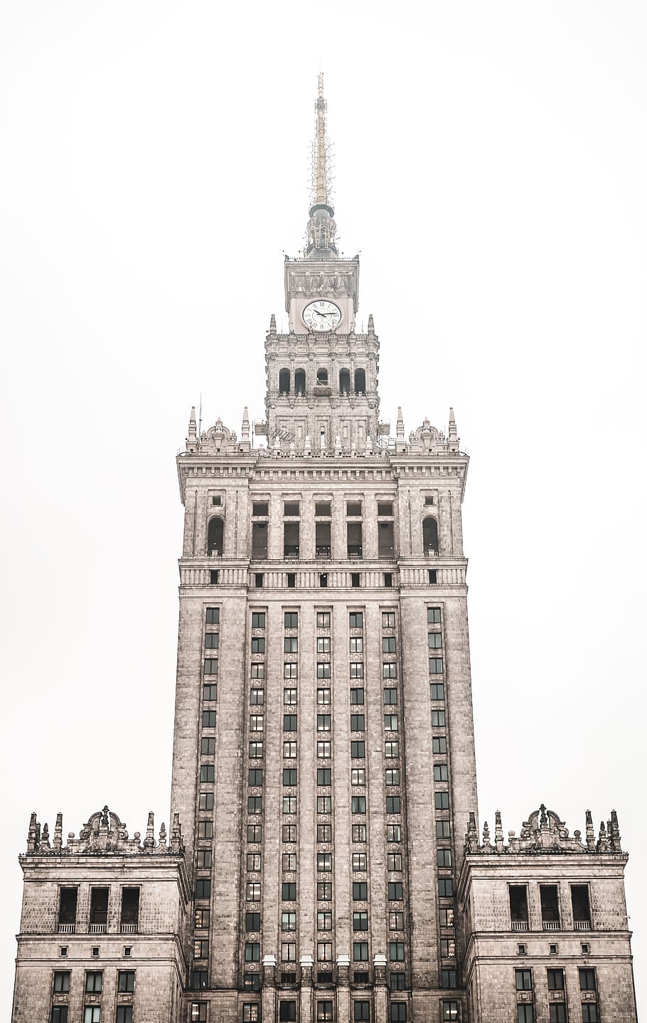 gray concrete tower clock under white sky, building exterior HD wallpaper