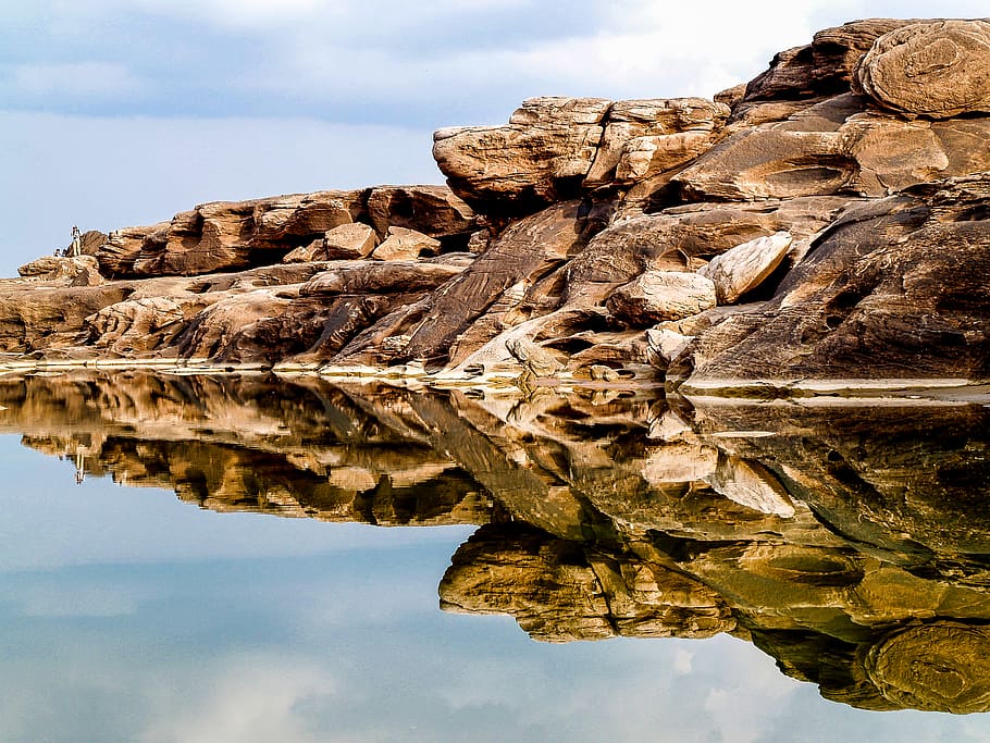 Rock Formation Mirrored by Water, background, beautiful, canyon HD wallpaper