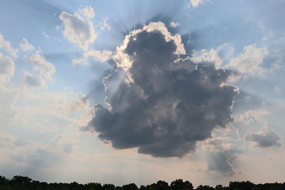 sky, sun, clouds, light, mood, sunbeam, cloud - sky, beauty in nature HD wallpaper