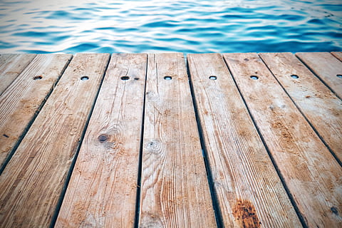Brown Wooden Dock, board, deck, floor, hardwood, lake, log, panel HD wallpaper