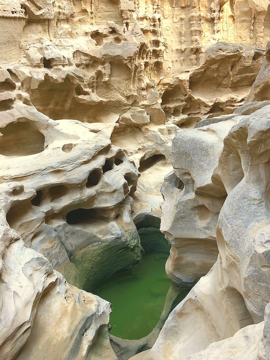 cave, outdoors, iran, hormozgan province, rock, mountain, lake, HD wallpaper
