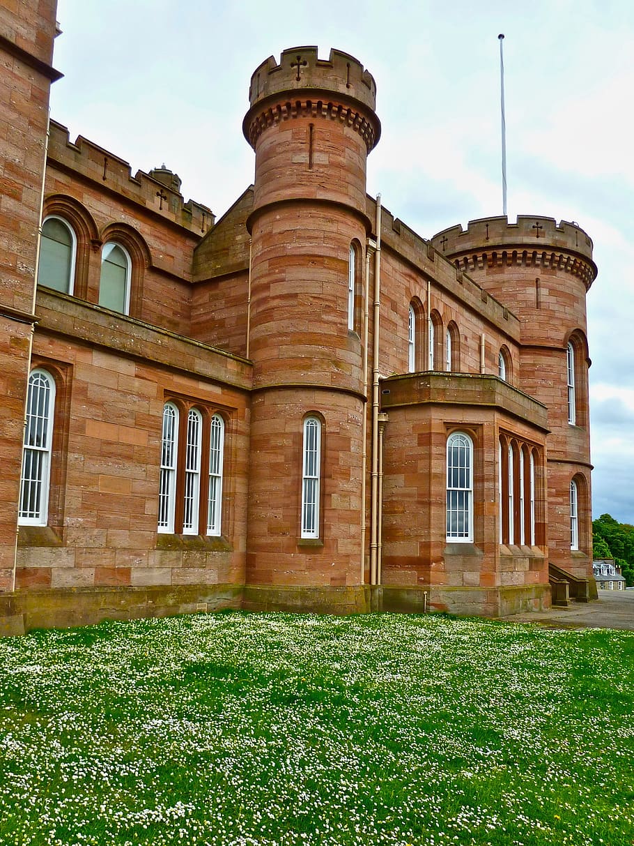 mansion, structure, turrets, architecture, palace, stone, historic HD wallpaper
