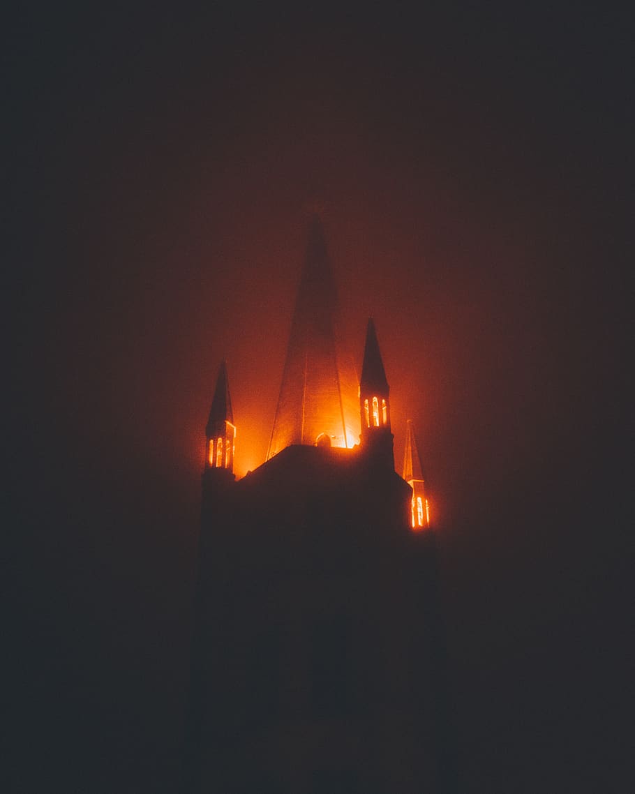 Low-angle Photography of Castle, blaze, blazing, burning, dark HD wallpaper