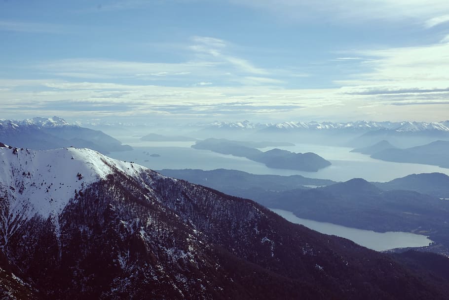 snow top mountain taken at daytime, ridge, cloud, lake, water HD wallpaper