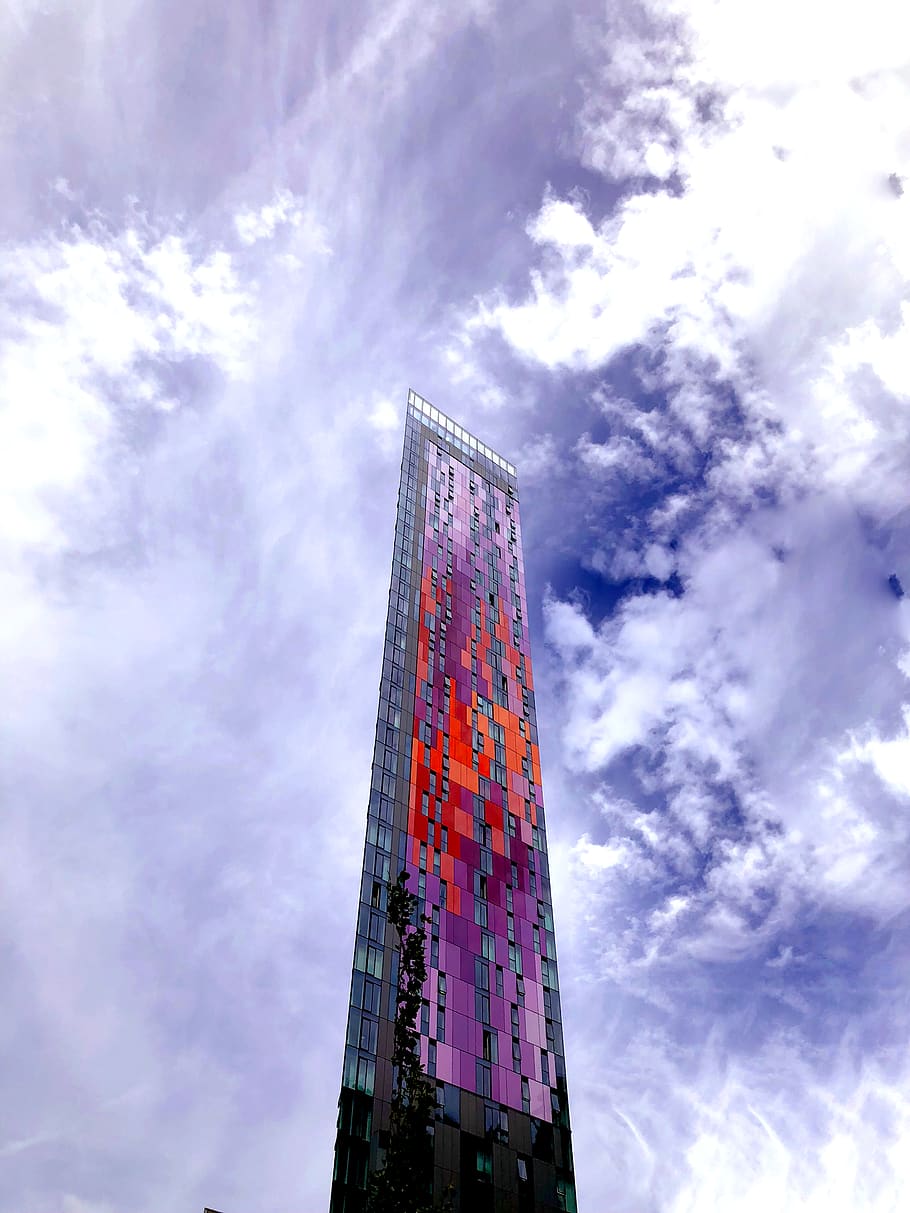sky, uk, city, tower, tall, flats, apartments, glass building HD wallpaper