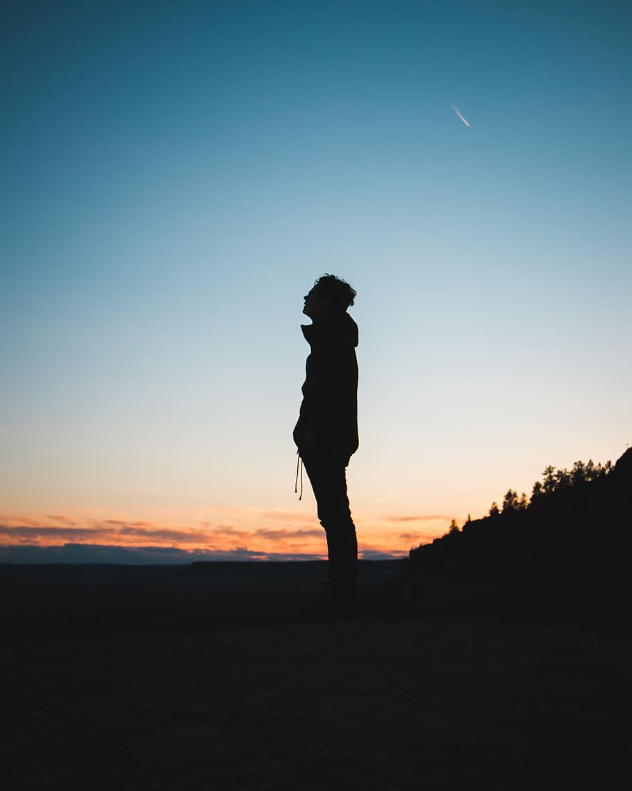 people, man, guy, alone, sad, silhouette, trees, outdoor, sunset HD wallpaper