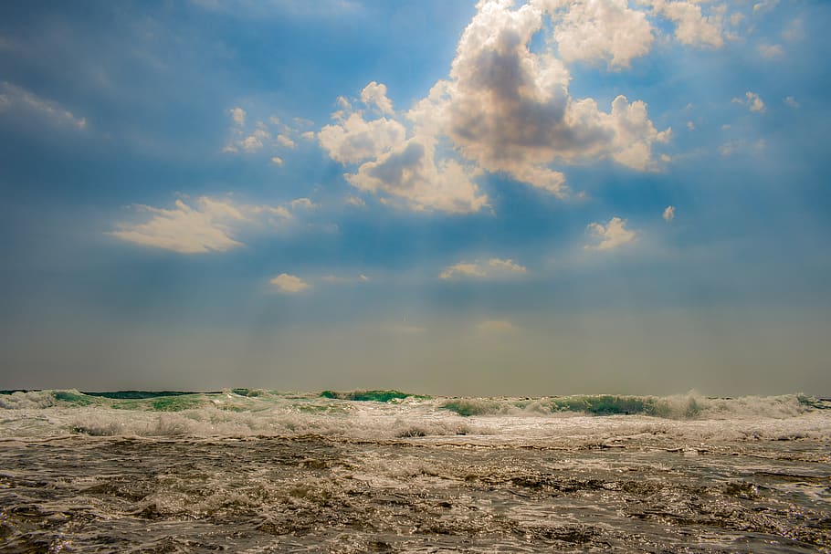 sea, waves, sky, clouds, nature, seascape, scenery, sunlight HD wallpaper
