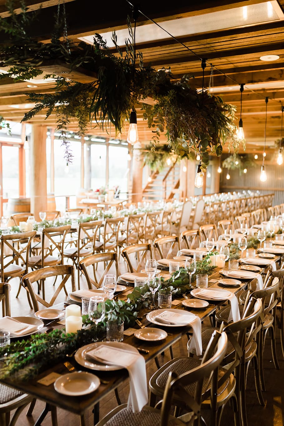 white dinnerware set on brown wooden dining sets inside room HD wallpaper
