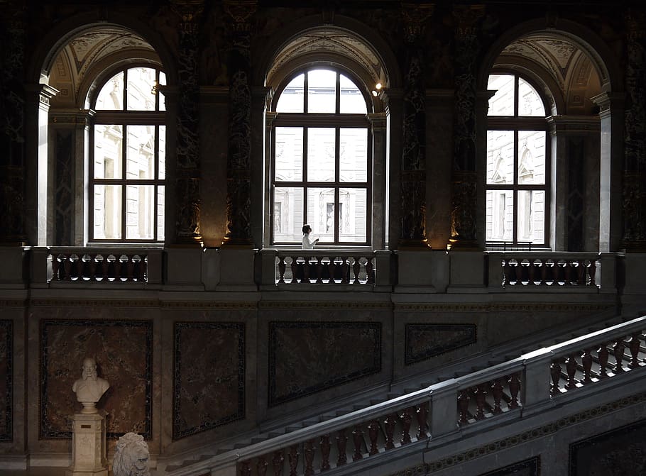 person leaning at window, handrail, banister, the hofburg, wien HD wallpaper