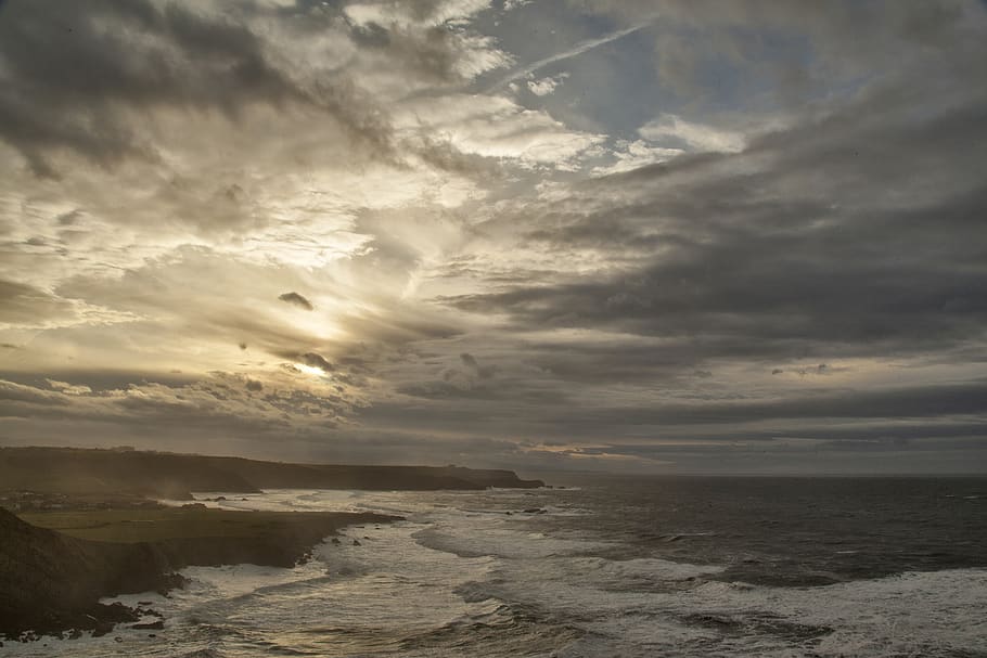 spain, playa de verdicio, sunset, clouds, beach, cloud - sky HD wallpaper