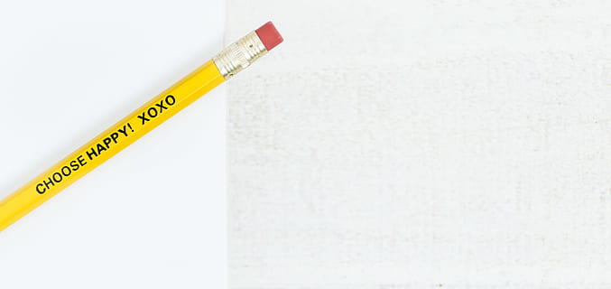 yellow pencil, rubber eraser, white board, choose happy, background HD wallpaper