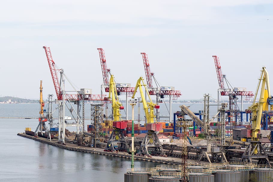 ukraine, odessa, odesa-port station, cargo, unload, sea, crane, HD wallpaper