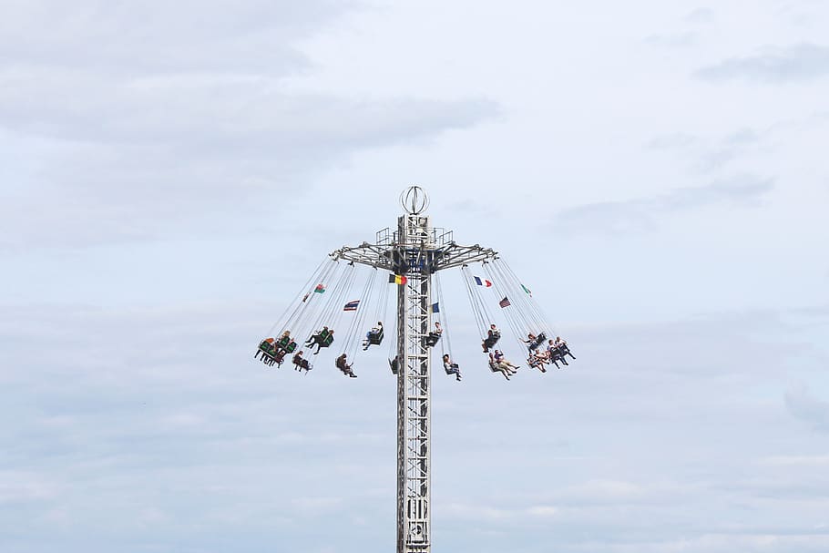 People Riding Tower Swing, carnival, high, ride, sky, theme park HD wallpaper