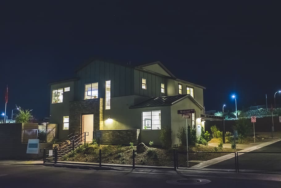 house, windows, night, low light, house shopping, shutters HD wallpaper