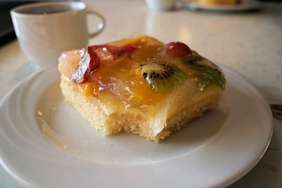 cake, bake, fruity, coffee, dessert, pastries, food, plate HD wallpaper