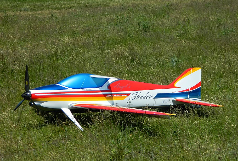 plane, model airplane, grass, summer, aerobatics, wing, fighter HD wallpaper