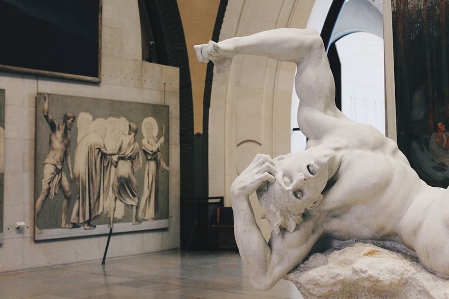 white statue in room, art and craft, mammal, creativity, representation HD wallpaper