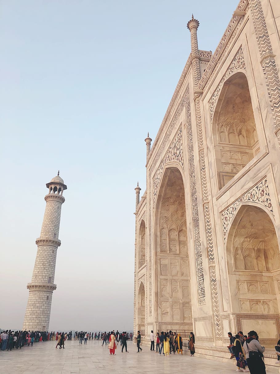 india, agra, sun, white, taj mahal, architecture, history, people HD wallpaper