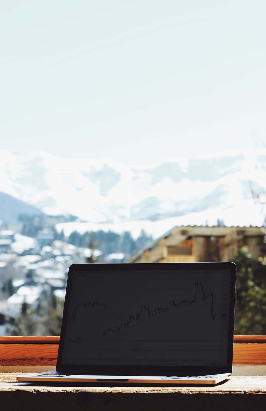 turned-on laptop displaying graph, sky, focus on foreground, no people HD wallpaper