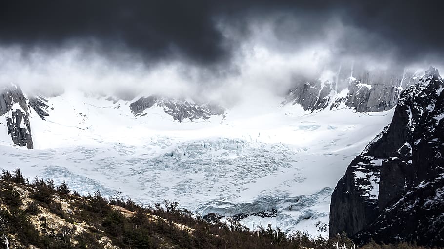 mountain cover by snow, outdoors, nature, ice, glacier, mountain range HD wallpaper