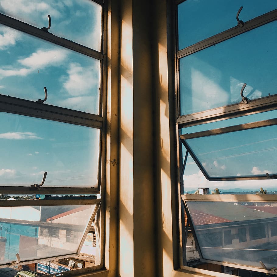 Clear Glass Window With Brown Frame, architecture, color, daylight HD wallpaper