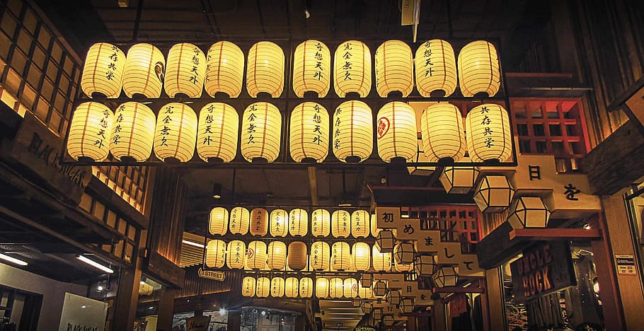 Turned on Paper Lamps Inside Biuilding, architecture, decor, decoration HD wallpaper