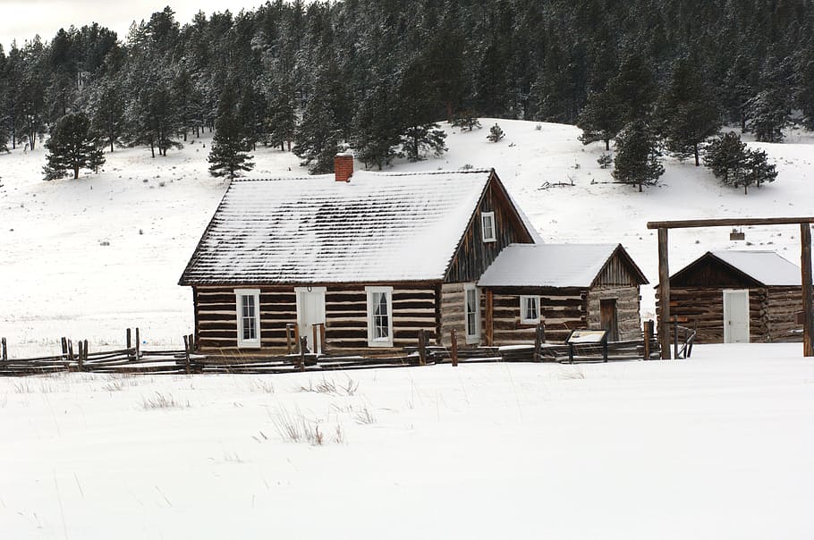 Cabin Covered With Snow, building, chalet, cold, daylight, frost HD wallpaper