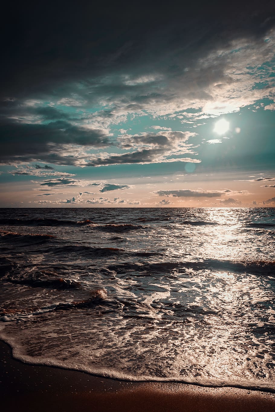 Seashore, beach, clouds, dark, dawn, evening, landscape, nature HD wallpaper