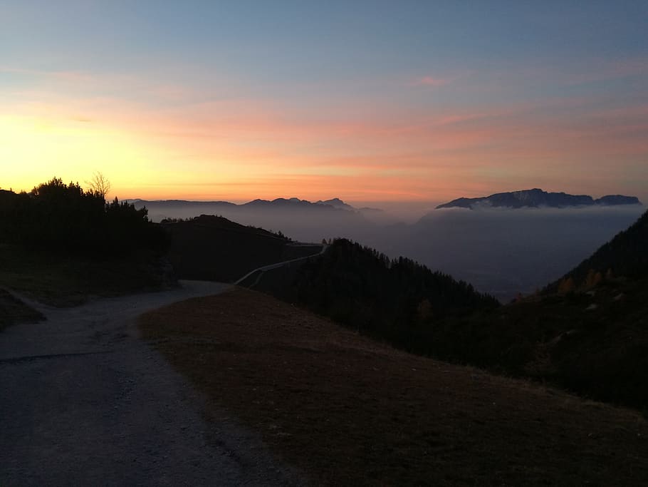 sky, nature, sunset, clouds, mountain, landscape, mountains HD wallpaper