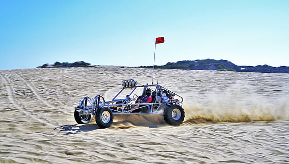 blue dune buggy on desert, machine, wheel, vehicle, transportation HD wallpaper