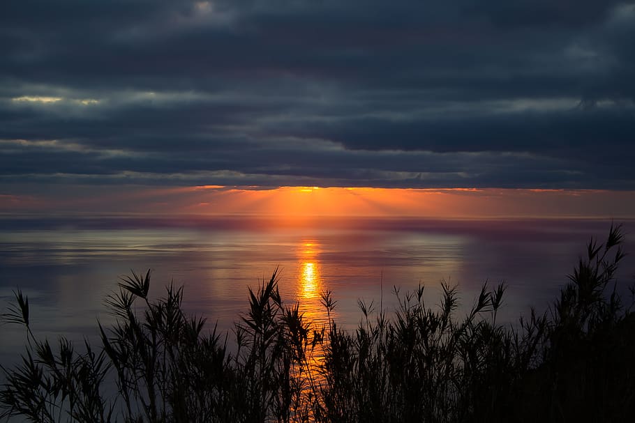 sunset, by sunsets, twilight, landscape, clouds, sol, mar, nature HD wallpaper