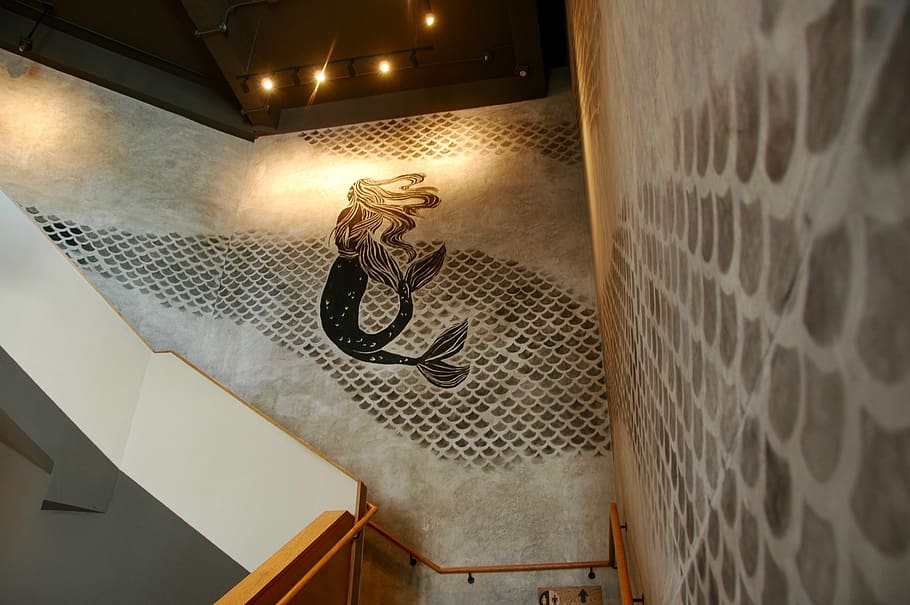mermaid, coffee, indoors, wall - building feature, no people HD wallpaper