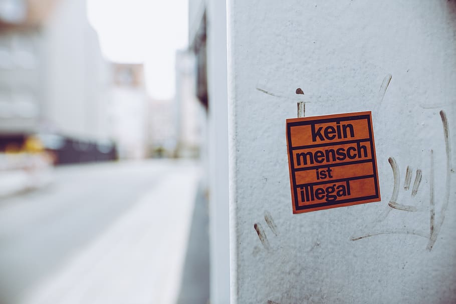 kein mench ist illegal sign sticker, communication, text, western script, HD wallpaper