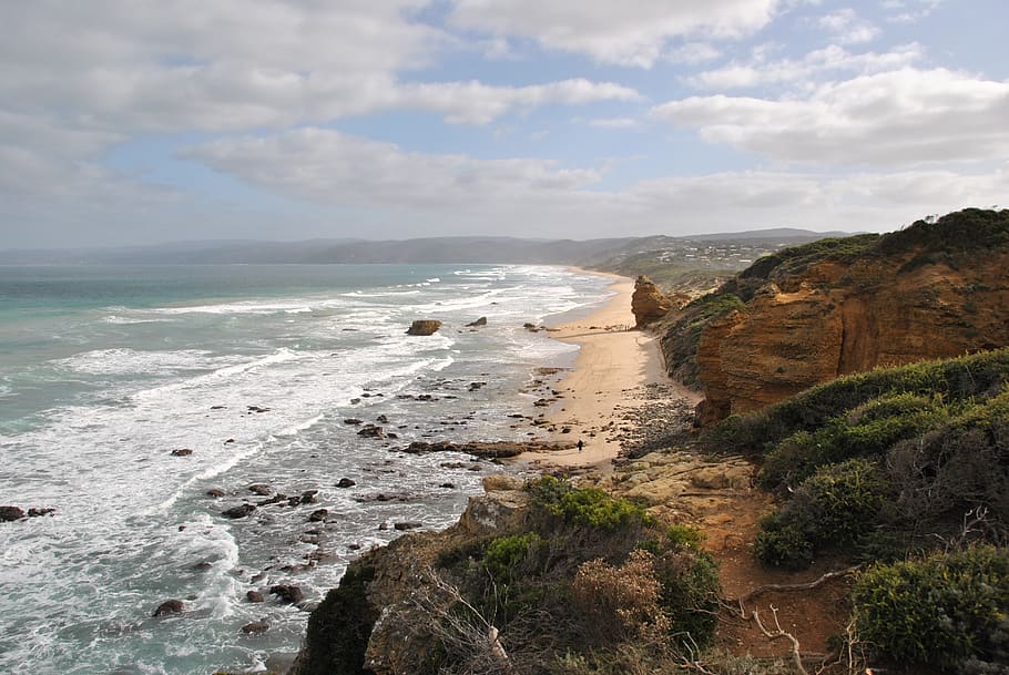 australia, victoria, great ocean road, sea, water, sky, cloud - sky, HD wallpaper