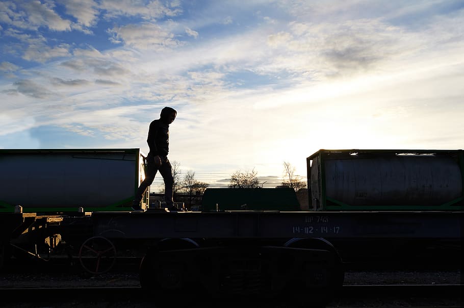 person, train, sunset, sky, riga, latvia, silhouette, cloud - sky HD wallpaper