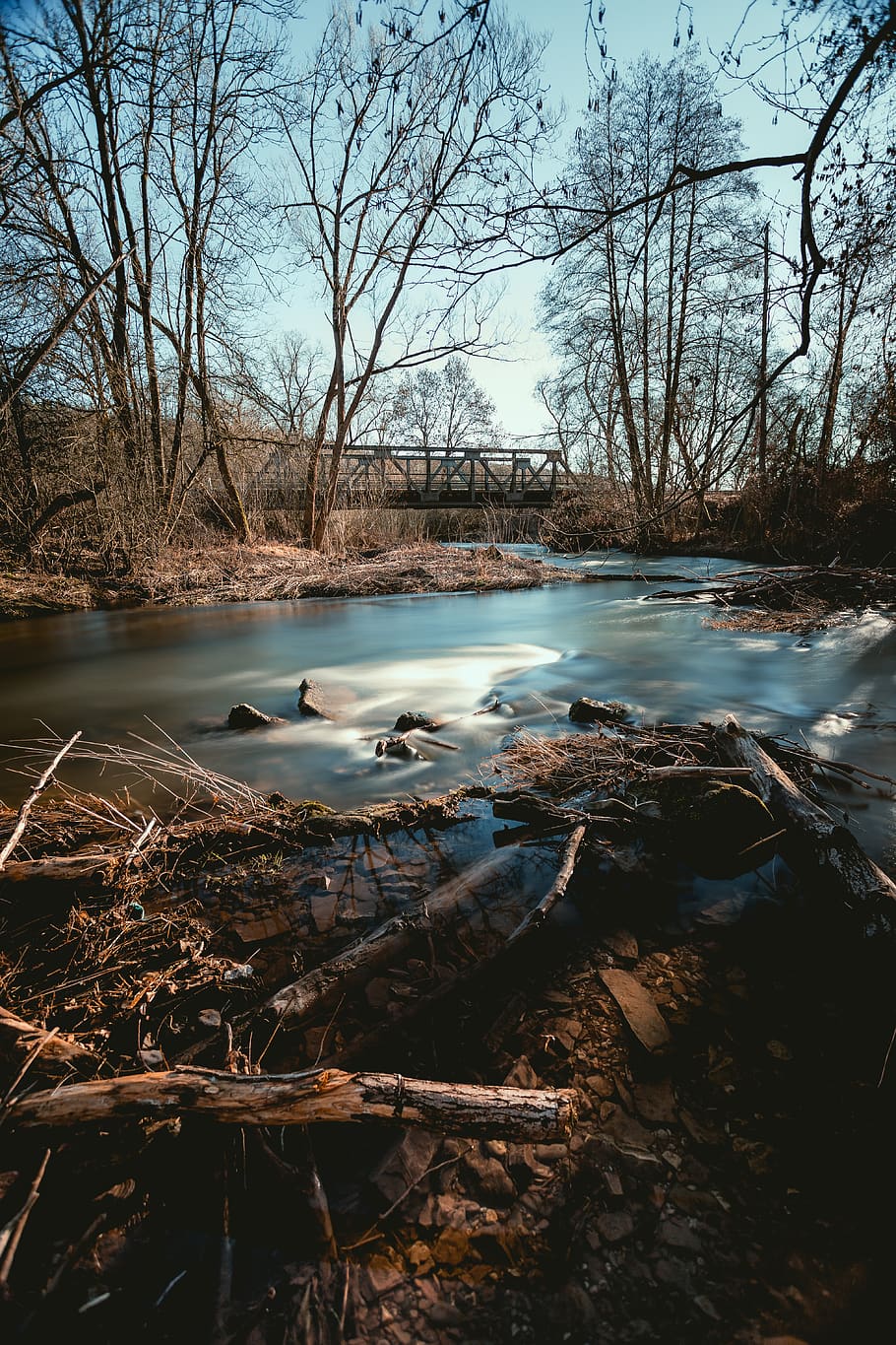 flowing lake surrounded with trees, water, nature, outdoors, creek HD wallpaper