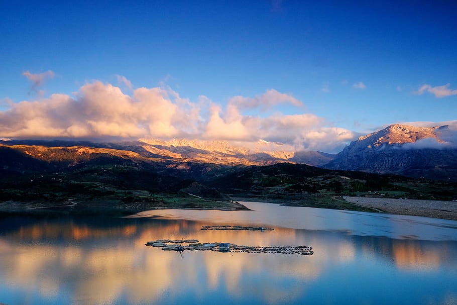 lake, mountain, cloud, morning, water, sky, cloud - sky, reflection HD wallpaper