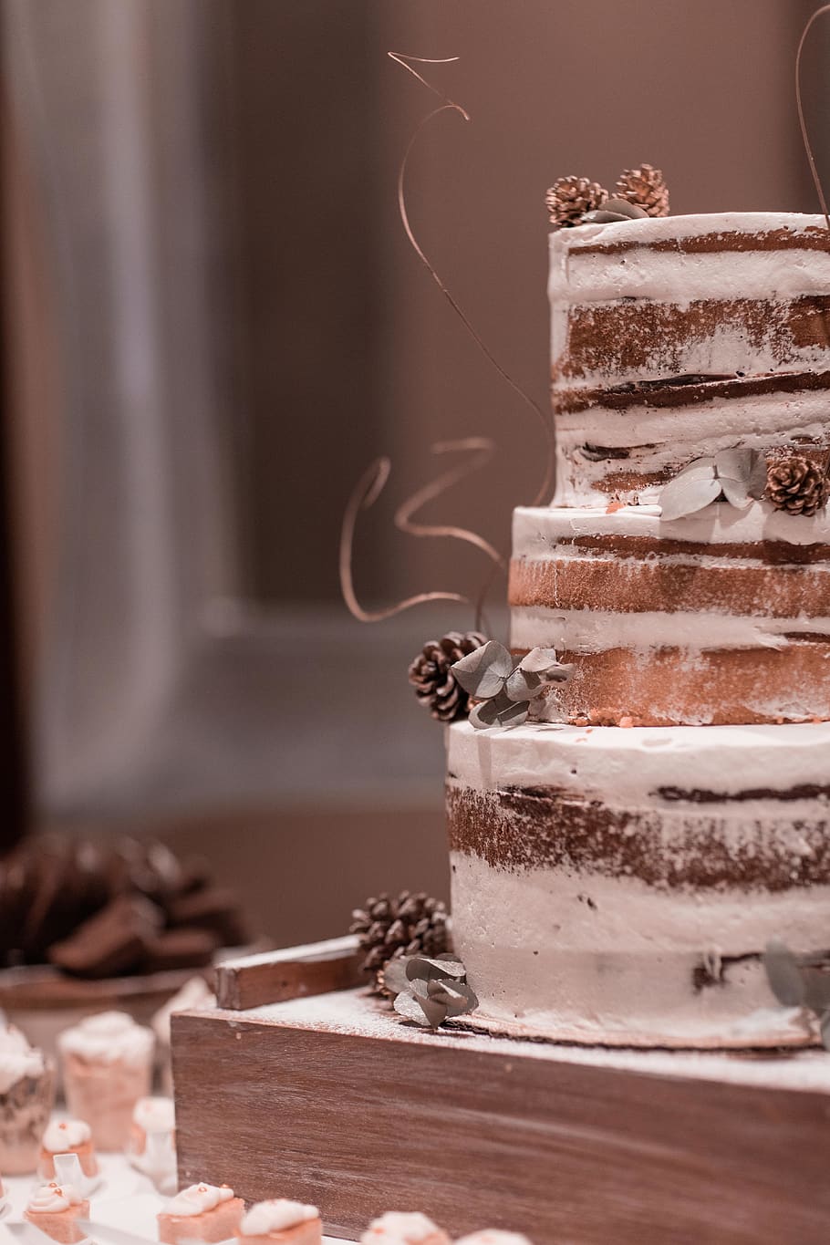 cake with pinecones, food, dessert, wedding cake, sweets, confectionery HD wallpaper