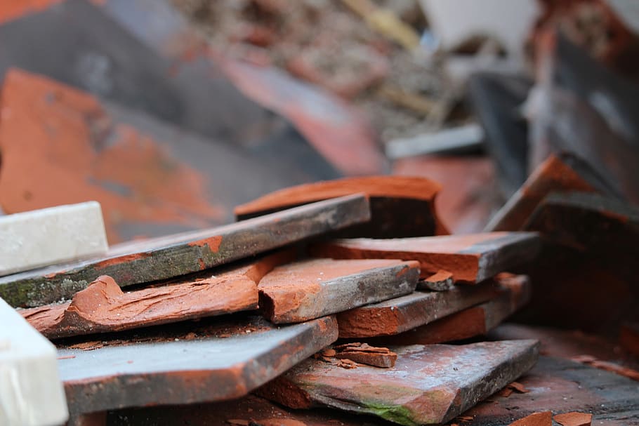 building rubble, tile, orange, construction, recycling, clay tiles HD wallpaper