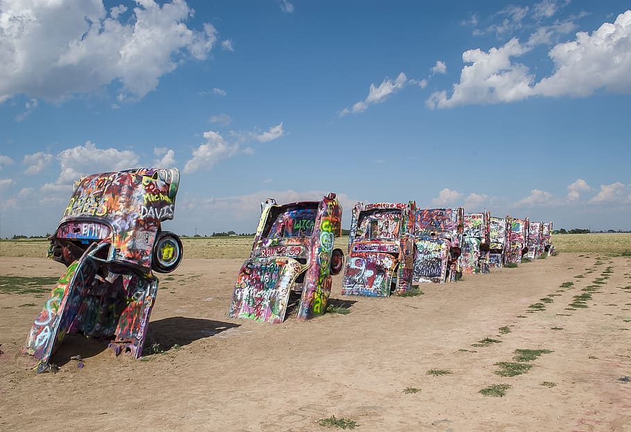 multicolored vehicle graffiti décor, sky, cloud - sky, nature HD wallpaper