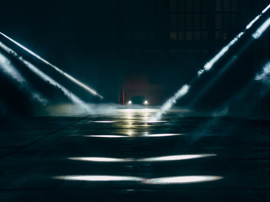 concrete floor with light, car, headlight, dark, dark space, underground HD wallpaper