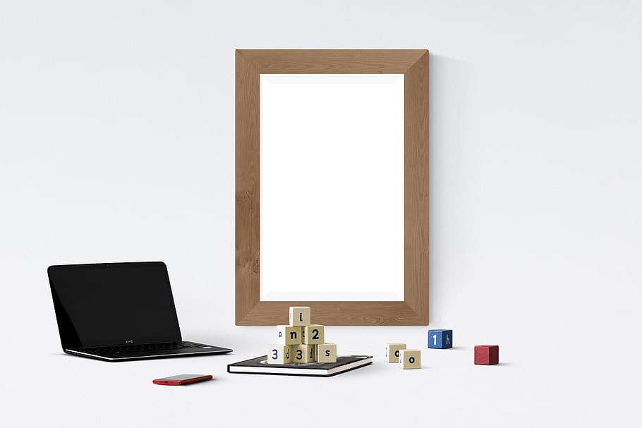 poster, frame, laptop, book, toy, smartphone, technology, computer