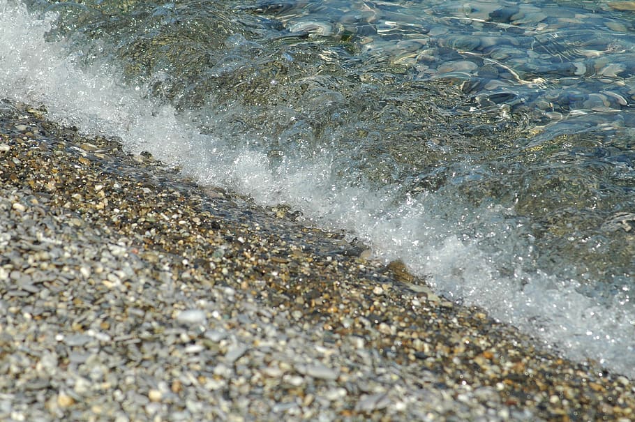 lake, shore, stone, galet, plage, beach, vague, wave, water, HD wallpaper