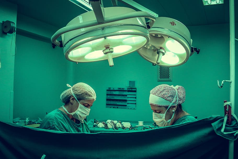 Two Person Doing Surgery Inside Room, healthcare, hospital, lamp