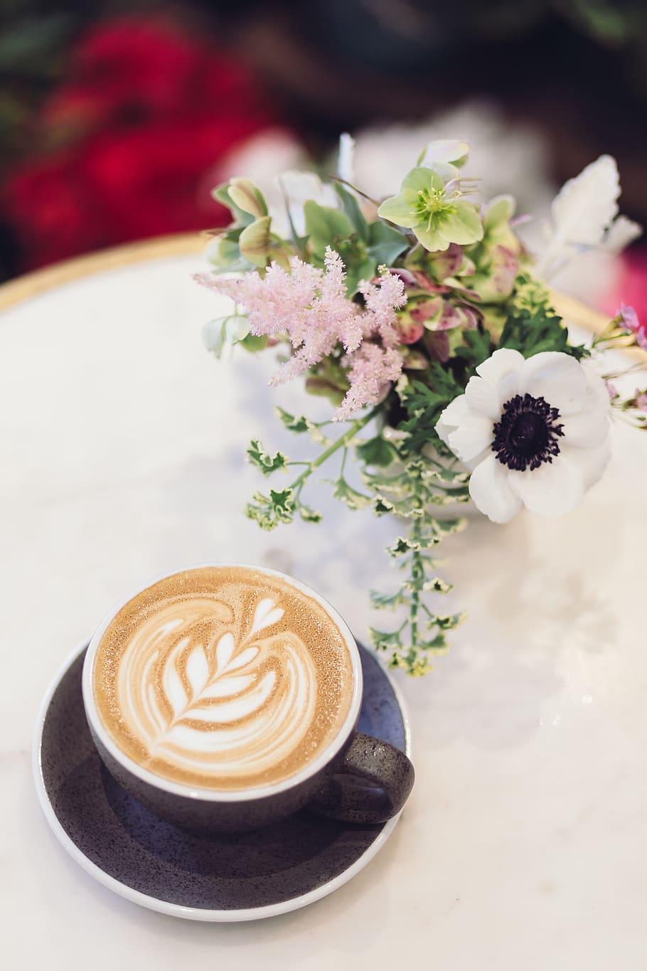 blue ceramic teacup with latte, drink, food and drink, refreshment HD wallpaper